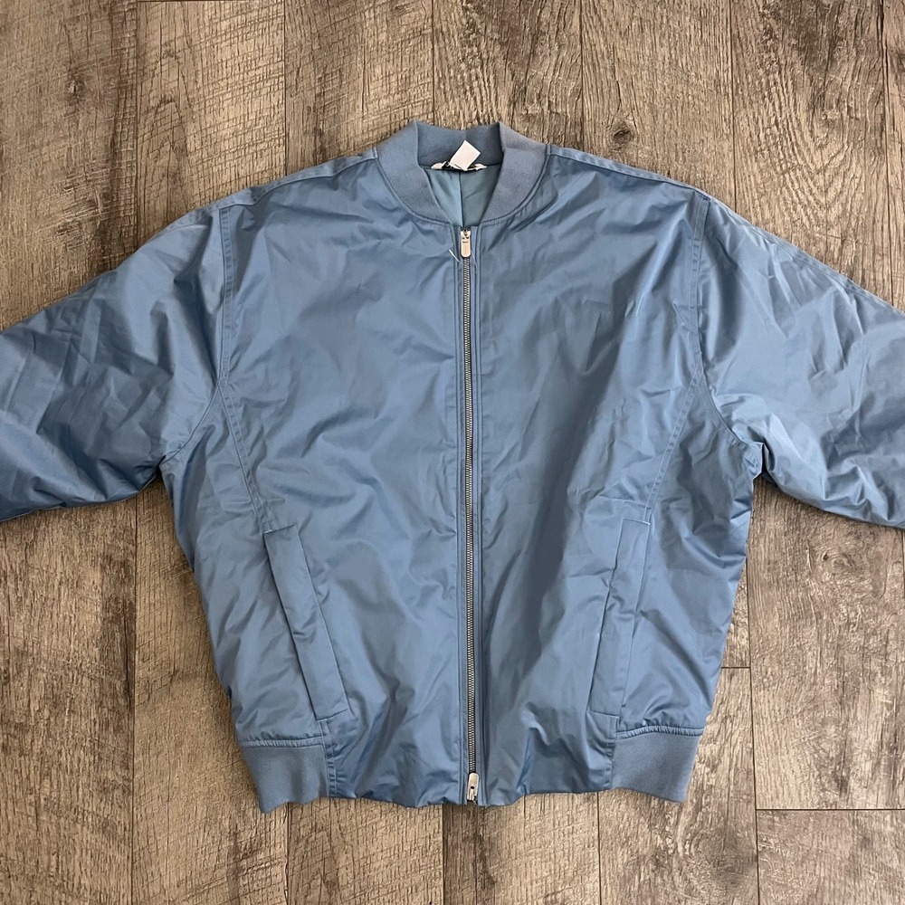 Athleta Womens Bomber Jacket Light Blue Full Zip Padded Coat Medium Tall M/T